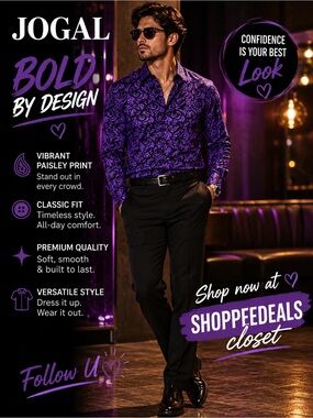 JOGAL Purple & Black Paisley Button-Down Shirt